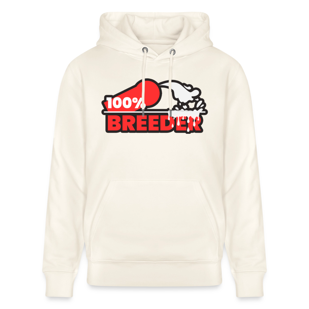 Naturweißes Bio-Hoodie mit auffälligem "100% Breeder" Fetish Pride Design