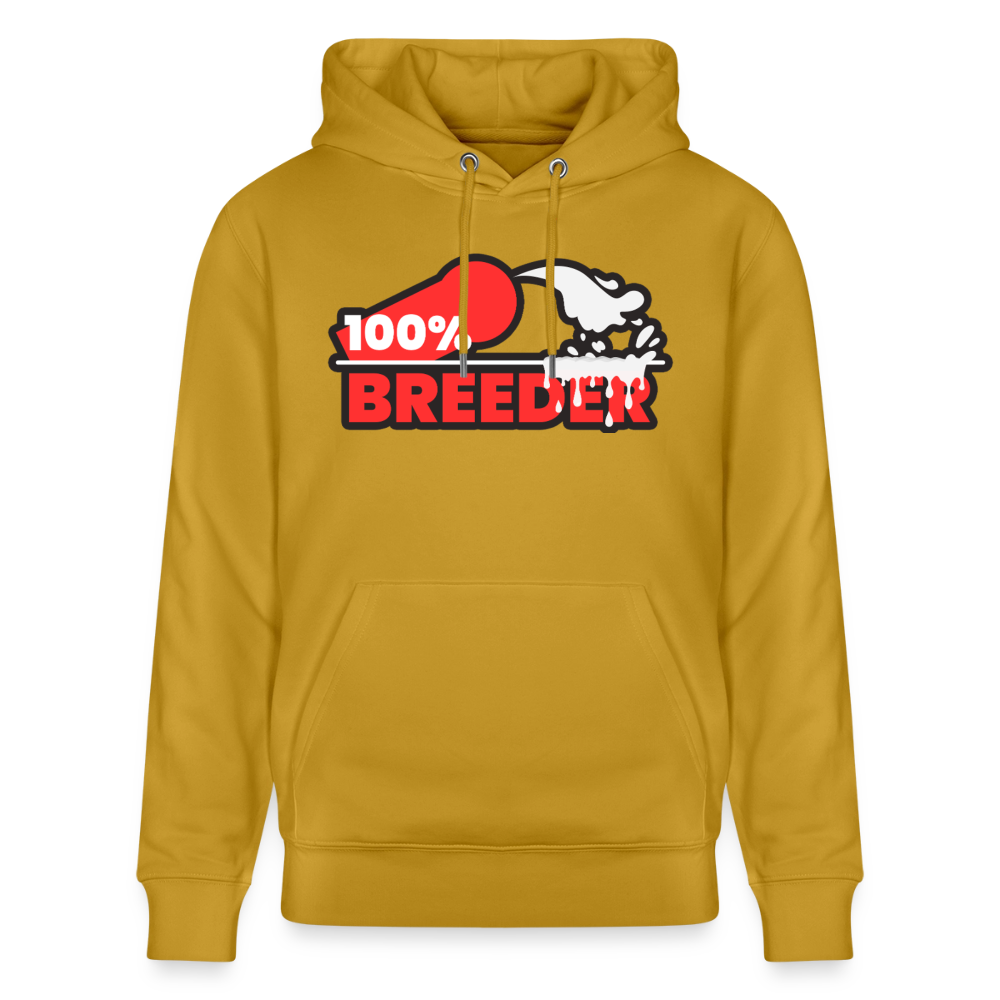 Ockerfarbenes Bio-Hoodie mit dem provokanten 100% Breeder Kink Design