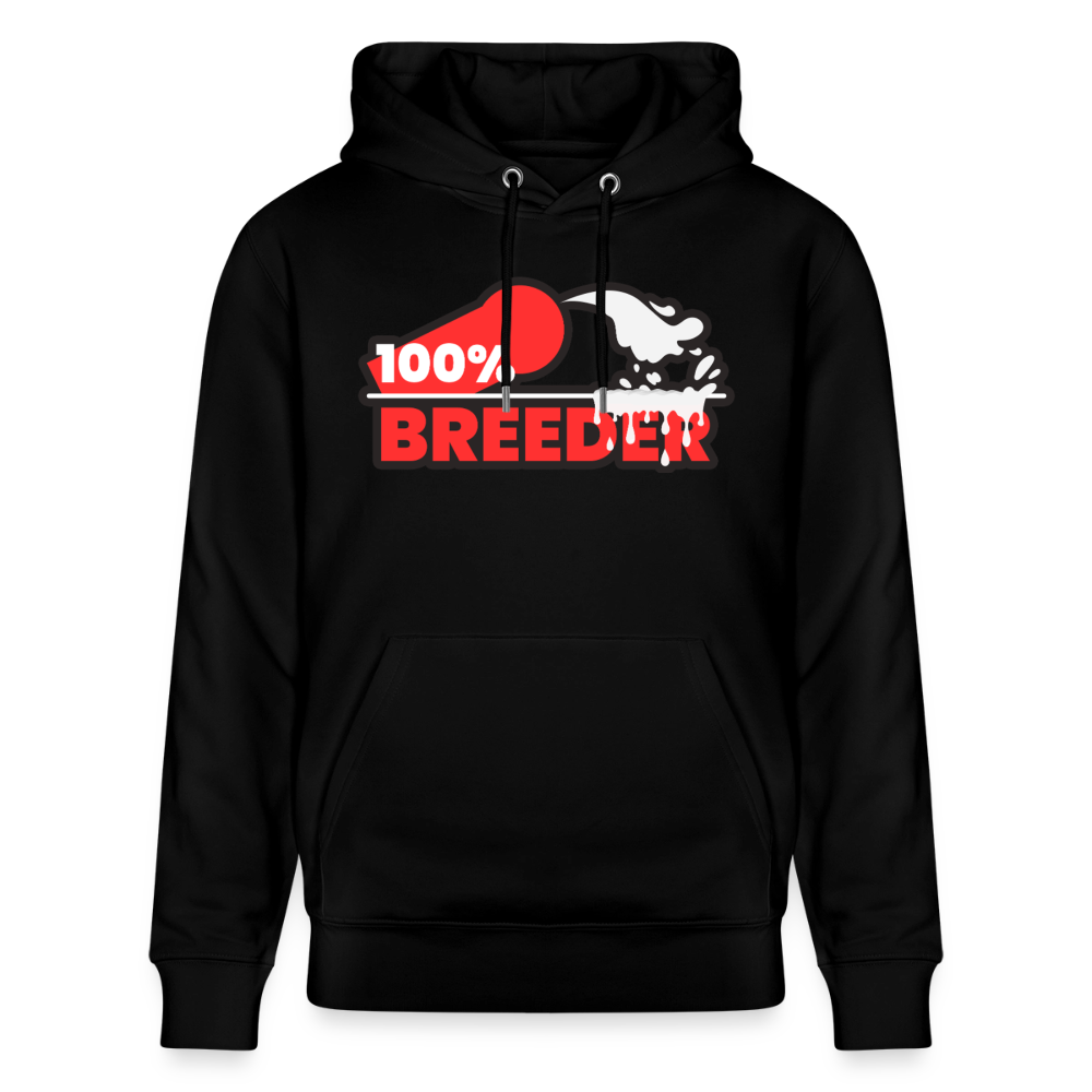 Schwarzes Bio-Hoodie mit dem ikonischen "100% Breeder" Kink Fetish Motiv
