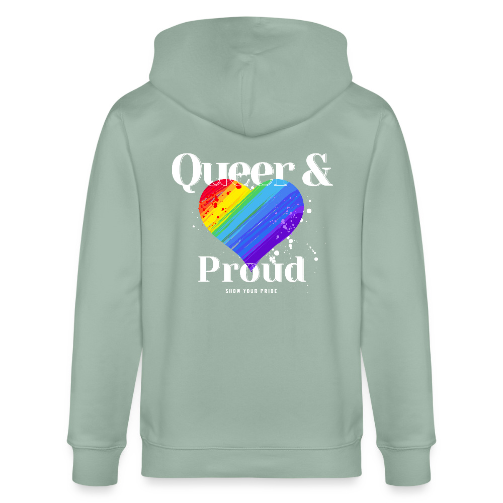 Queer & Proud | Pride Bio-Kapuzenjacke Unisex - Helles Graugrün