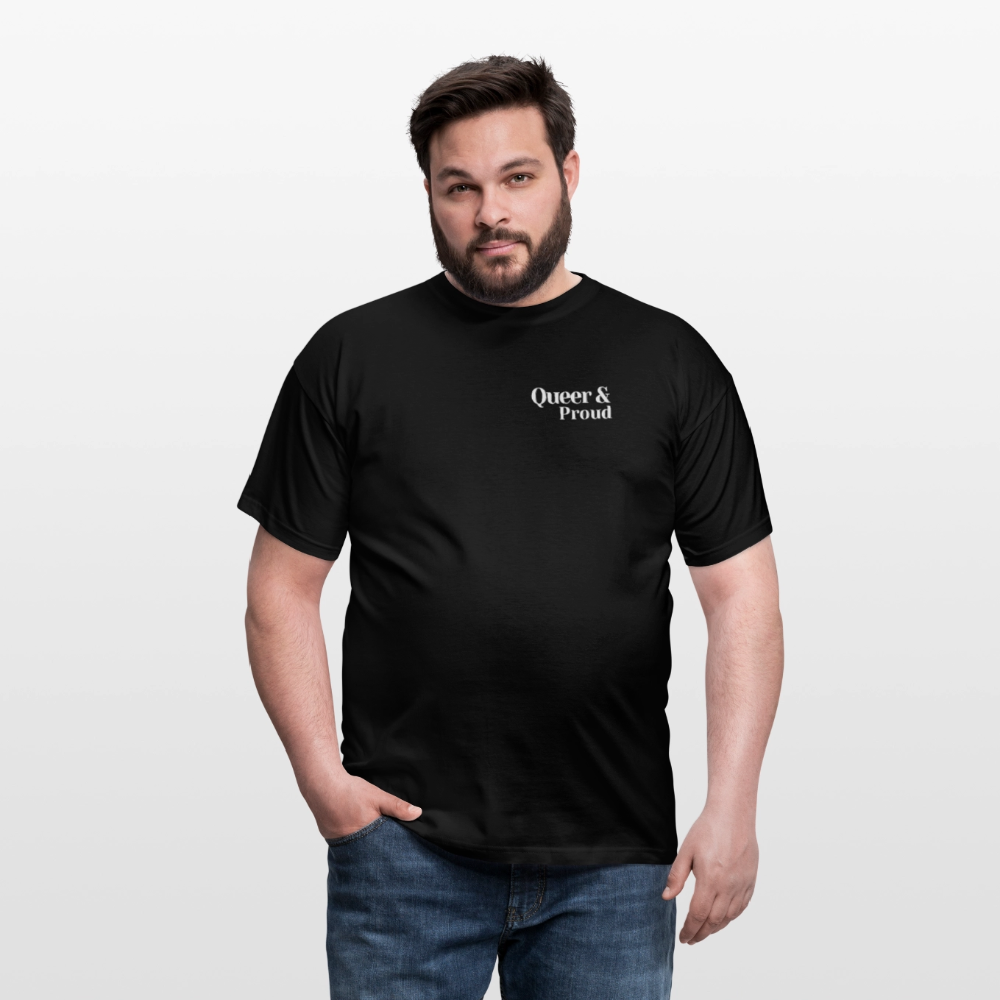 Queer & Proud | Regenbogenherz Pride T-Shirt - Schwarz