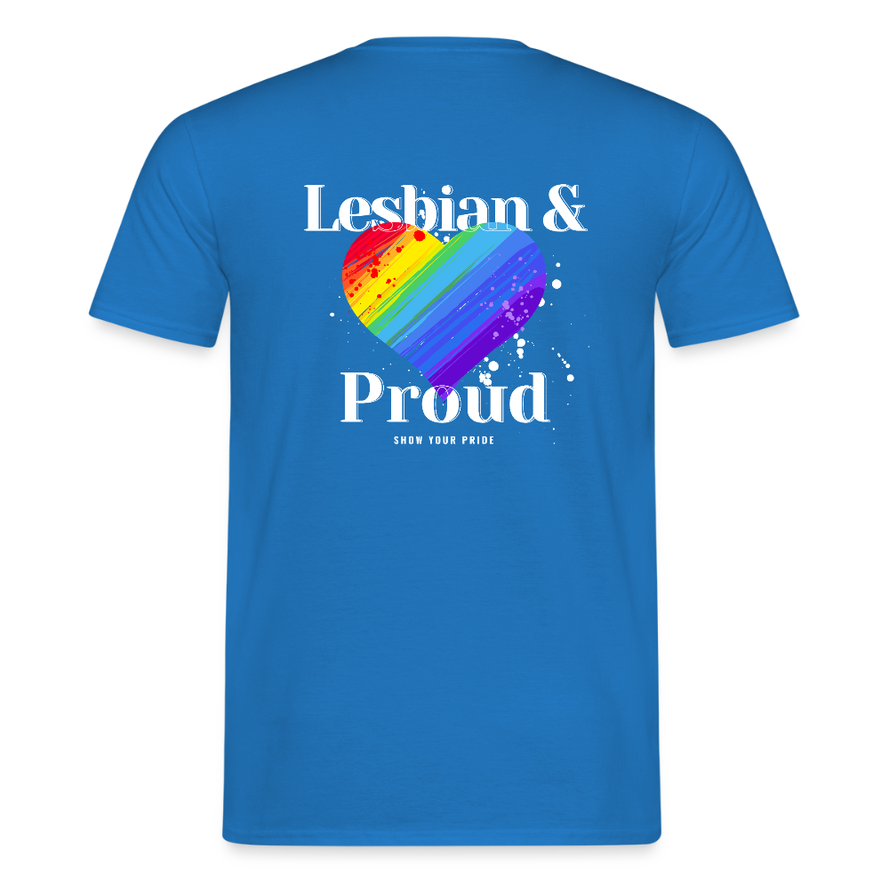 Lesbian & Proud | Regenbogenherz Pride T-Shirt - Royalblau