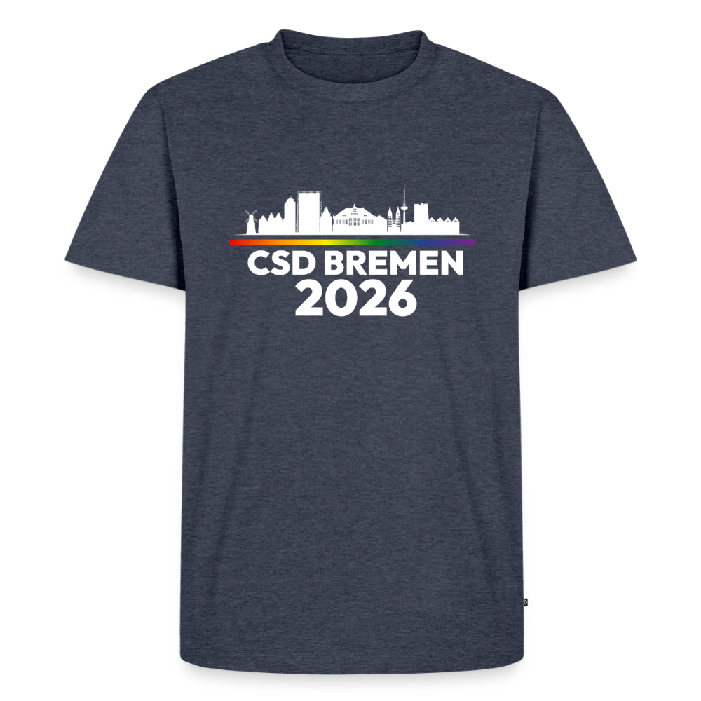 CSD Bremen 2026 Pride Premium T-Shirt (dunkel Farben helle Schrift) - Jeansblau