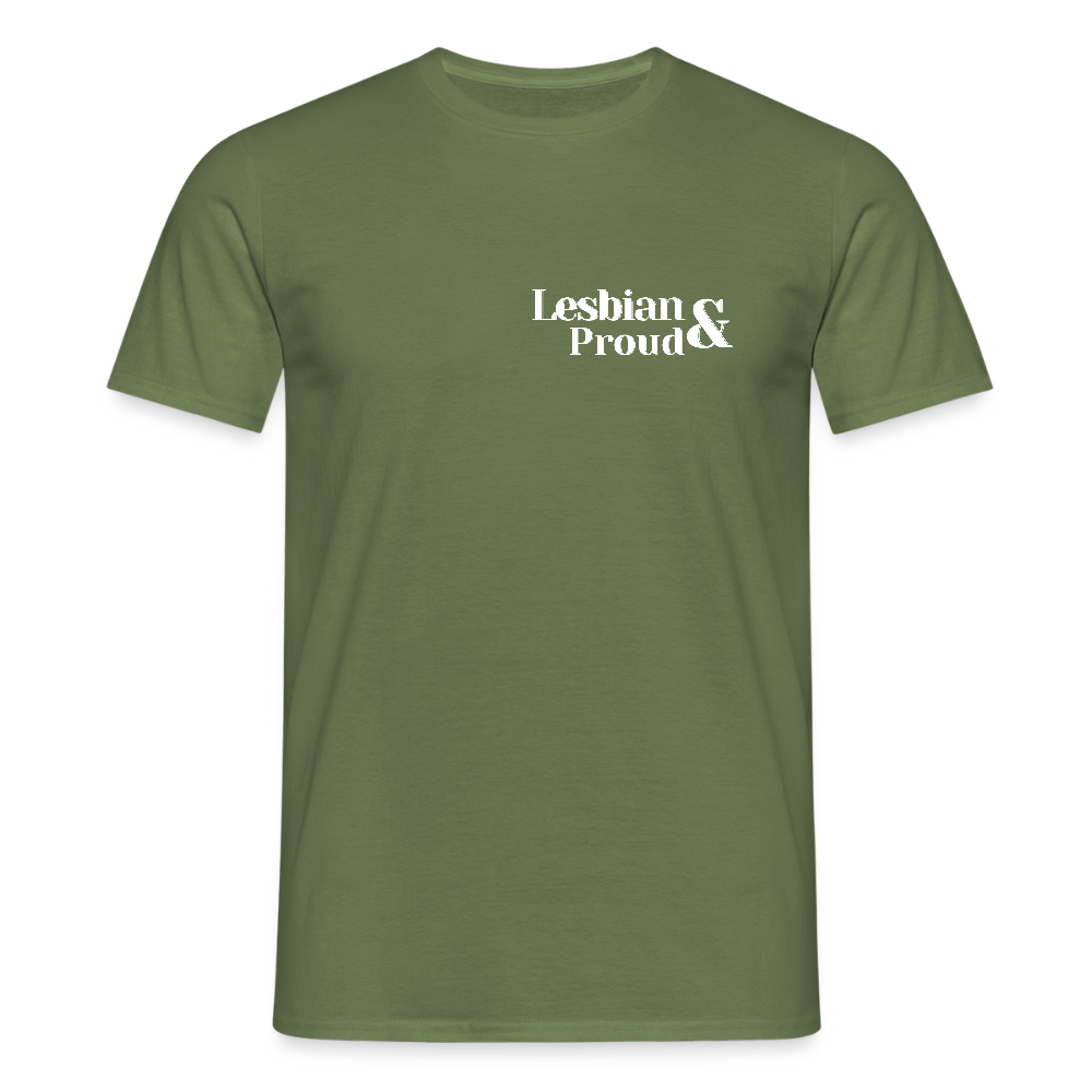 Lesbian & Proud | Regenbogenherz Pride T-Shirt - Militärgrün