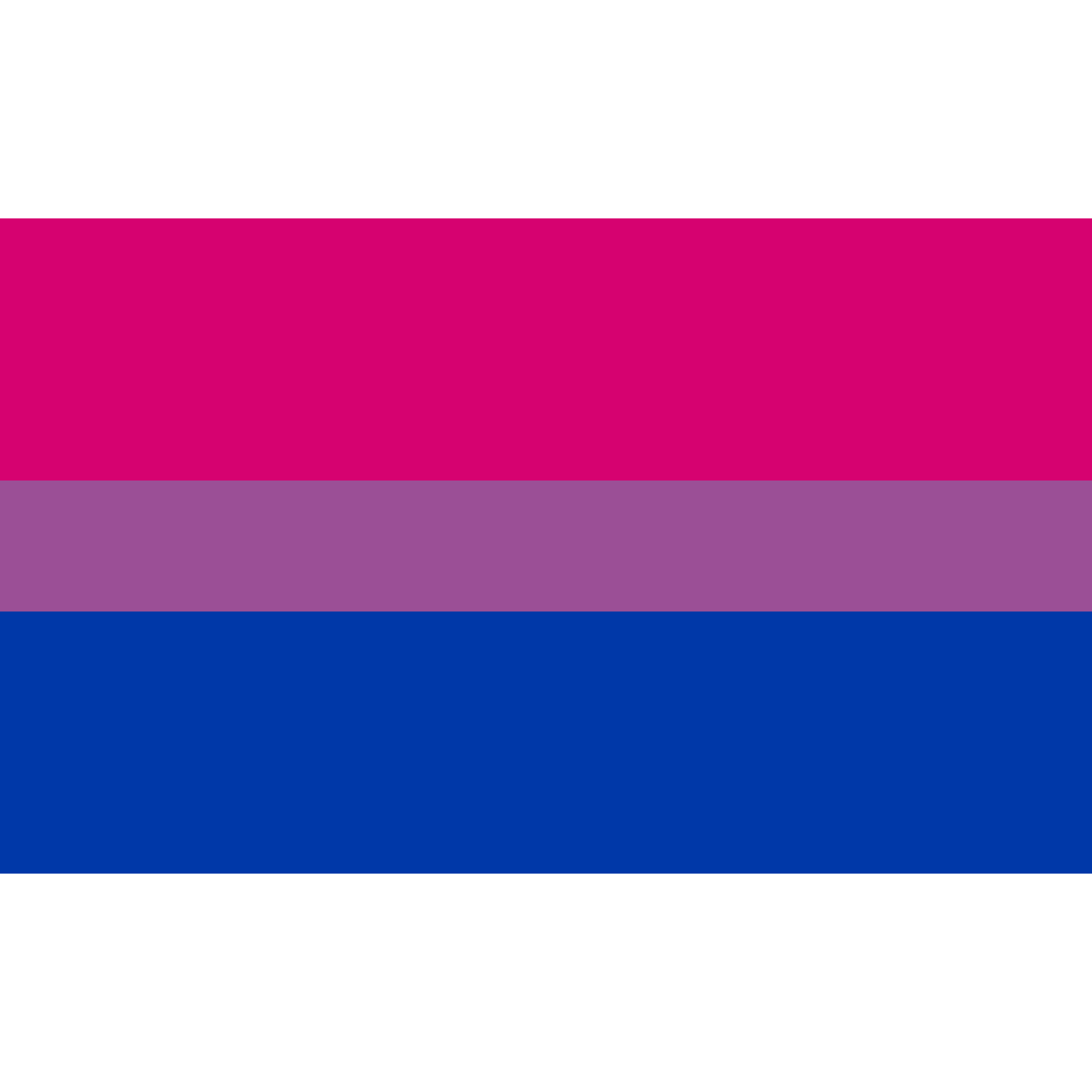 Grafische Darstellung der Bisexuell-Pride-Flagge mit den drei horizontalen Streifen: oben Pink (50%), in der Mitte ein schmalerer Streifen in Lila (20%) und unten Blau (30%). Symbolbild für Bi-Sichtbarkeit.