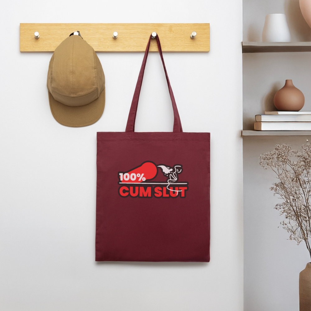 100%CUM SLUT | Kink Fetish Pride Bio-Stoffbeutel - Burgunderrot