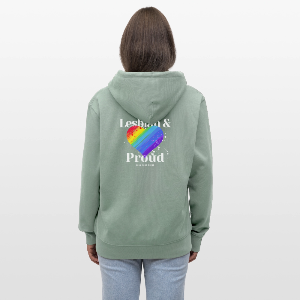 Lesbian & Proud | Pride Bio-Kapuzenjacke Unisex - Helles Graugrün
