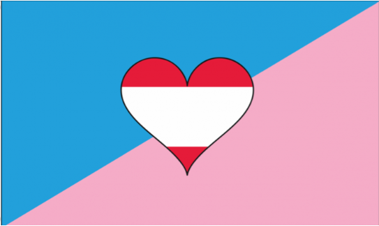 Produkt-Freisteller der Ageplay- und ABDL-Subkulturflagge. Das kräftige Textil-Design zeigt die sauber getrennten Hälften in Pastellblau und Rosa sowie das detailreiche Herz in der Mitte vor transparentem Hintergrund.